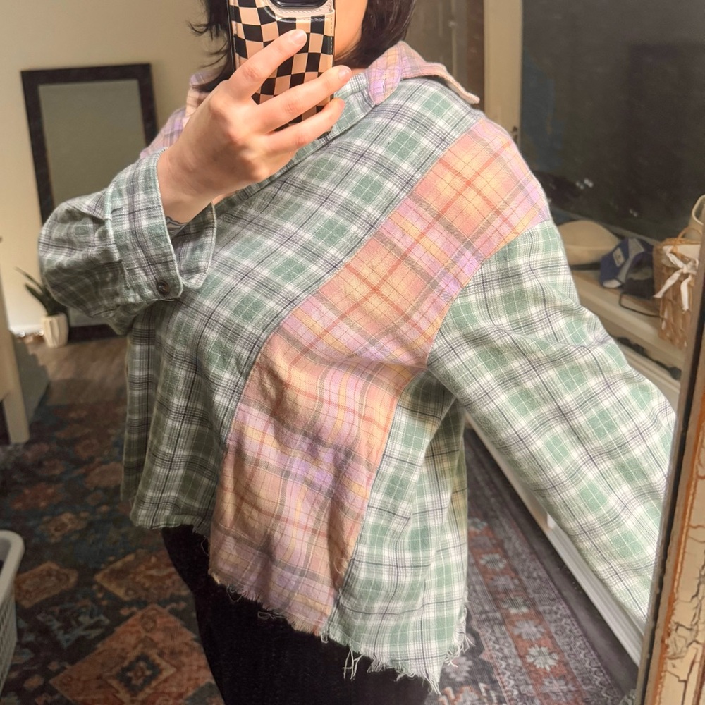 Patchwork Cropped Flannel - image 4
